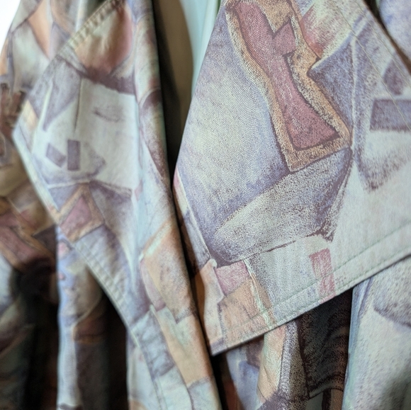 Vintage 80s 90s Trench Coat with Abstract Pattern - Picture 8 of 12